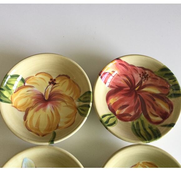 Tabletop Lifestyles Tropical Hibiscus Hand Painted Dip Bowls - Picture 2 of 12